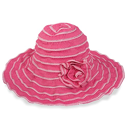 FORBUSITE Women Folding Vintage Outdoor Sun Hats for Beach Garden Travelling UV Protection - color: Gs013-rose