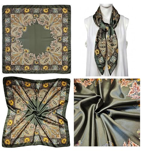 4 Pc Set Large 35 x 35 inches Satin Square Scarves Neck Hair Head Scarf Bundle - color: Set B