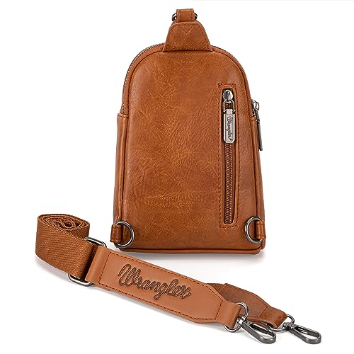 Wrangler Small Sling Bag for Women, Leather Crossbody Bags Cross Body Purse Fanny Packs with Adjustable Strap for Gift - color: *Classic-light Brown