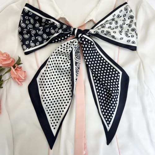 Silk Head Scarf for Hair Fashion Headwrap for Women Lightweight Neck Tie - color: X017-black Stripe