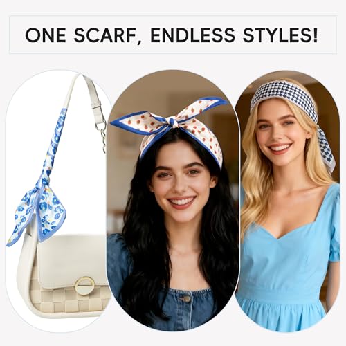 ZXZH 6 Pack Fashion Scarves for Women, Versatile Boho Head Scarf, Satin Scarf for Hair, Neck, Wrist, and Purse Accessories - color: Sweet Blue Print