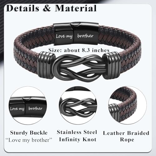 Infinity Knot Bracelet Leather Bracelet Gifts for Son Grandson Nephew Brother Dad Husband Uncle Grandpa Boyfriend, Easter Graduation Christmas Valentines Fathers Day Birthday Gifts for Boys Men Him - style: Brother