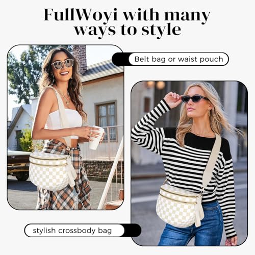 Spacious Nylon Checkered Crossbody Bum Bag for Women, Fashion Checkerboard Fanny Pack Purse with Anti-theft Pocket, Adjustable Wider Strap Wasit Bag (Beige) - color: Beige