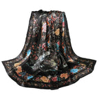 100% Pure Mulberry Silk Scarf 43”*43” Large Square Lightweight Headscarf Women’s Hair Wraps Shawls with Gift Packed - color: Black Flower