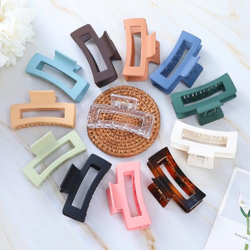 Sisiaipu 3.5 Inch Medium Hair Accessories - 12 Pcs Square Jaw Clips for Thick and Thin Hair, Rectangular Rectangle Basic Color Hair Clips for Women and Girls - color: Basic