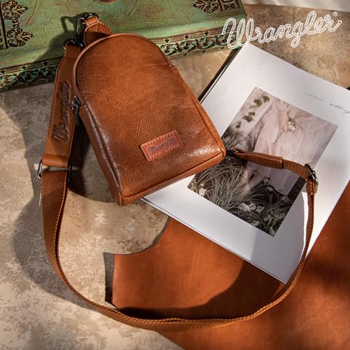 Wrangler Small Sling Bag for Women, Leather Crossbody Bags Cross Body Purse Fanny Packs with Adjustable Strap for Gift - color: *Classic-brown