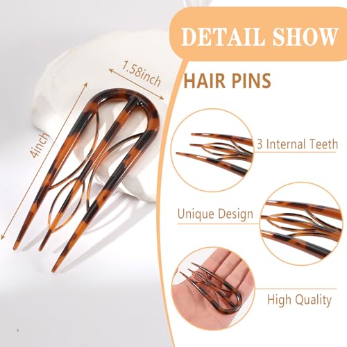 6PCS French Hair Pins for Women, Tortoise Shell French Pins Hair, Large Hair Styling Pins for Thin Thick Hair, 3 Internal Teeth Hair Sticks, Hair Pin for Buns, French Twist Pin, Valentine's Day Gifts - color: Leopard print
