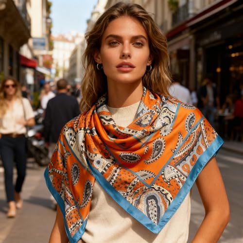 XL 43 Inch Extra Large Square Scarf Fashion Scarves Silk Feeling Hair Scarf Wrapping Scarfs Night Sleeping Headscarf - color: Ba1023