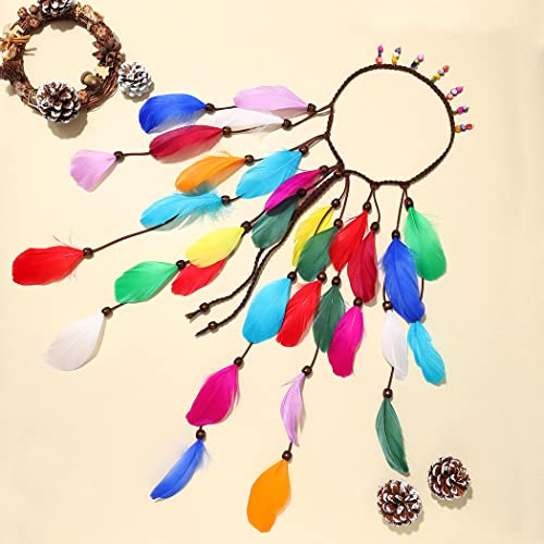 GORTIN Boho Feather Headband Gypsy Headpiece Headdress Bohemian Hippie Headbands Indian Festival Hair Band Adjust Long Feather Hair Accessories for Women (Colorful) - color: Colorful