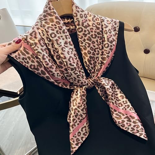 IZUS Women Fashion Leopard-Head-Scarf 35 inch-Large-Square Hair-Scarves Silk-Satin-Like Neck-Bandana Sleeping-Head-Wraps - color: Leopard-pink