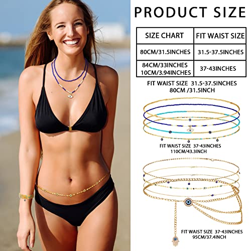 JenPen 8 Pcs Belly Chain Adjustable Waist Chain Summer Beach Bikini Waist Body Beads for Women Adults Multilayer - style: Delicate Style