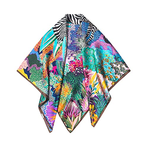 SHIROUYU 100% Pure Mulberry Silk Scarf 35" Large Square Lightweight Headscarf –Women’s Hair Wraps The shawl-With Gift Packed - color: Colorful