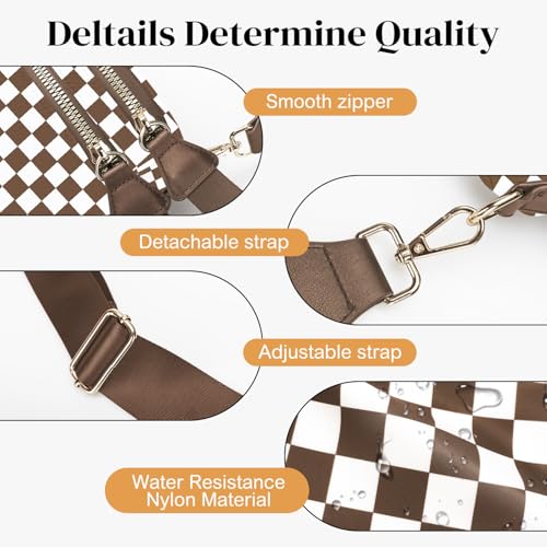 Spacious Nylon Checkered Crossbody Bum Bag for Women, Fashion Checkerboard Fanny Pack Purse with Anti-theft Pocket, Adjustable Wider Strap Wasit Bag (White-Brown) - color: White-brown