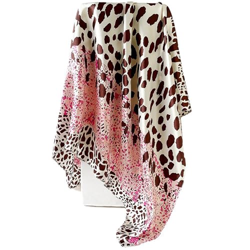 Women's Silky Satin Large Head Scarf Leopard/Paisley Neck Scarves Square Hair Wrapping Sleeping Bandana 35in - color: Pink-leopard-s