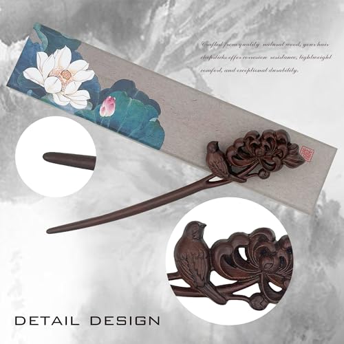 Traditional Chinese hair sticks, retro wooden hair pins, used for long hair accessories buns, Hanfu Dressing Accessories（Autumn's Chime: Frosted Chrysanthemum） - color: Autumn's Chime: Frosted Chrysanthemum