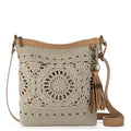 The Sak Lucia Crossbody Bag in Crochet, Convertible Purse with Adjustable Shoulder Strap - color: Natural Grey Medallion