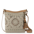 The Sak Lucia Crossbody Bag in Crochet, Convertible Purse with Adjustable Shoulder Strap - color: Natural Grey Medallion
