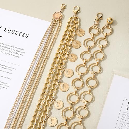 3Pcs Layered Waist Chains for Women Gold Multilayer Metal Adjustable Fashion Accessories Dress Hip Chain Belt - style: Fashionable Gold Retro