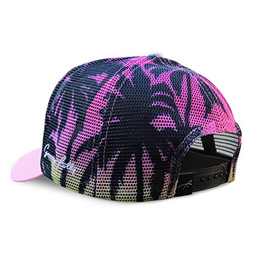 Grace Folly Beach Trucker Hats for Women- Snapback Baseball Cap for Summer - color: Pink Palm Tree- Mesh Print