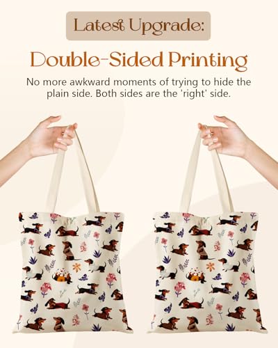 Miss Adola Canvas Tote Bag with Zipper – Cute Canvas Bags for Women Aesthetic Design Reusable Totes for Shopping Work Travel - style: Colorful Dachshund
