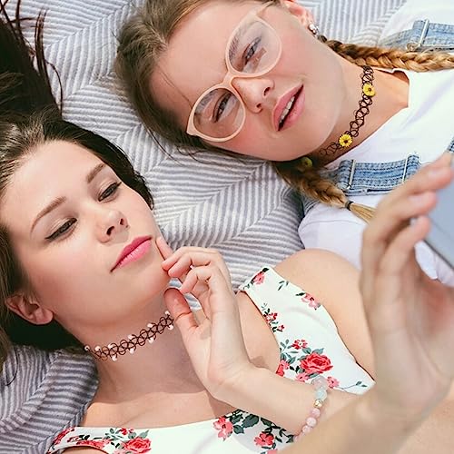 BodyJ4You 24PC Tattoo Choker Necklace - 90s Choker Necklaces Y2K Fashion Trendy Vintage - Daisy Flower Charm Colorful Rainbow Black Goth Pendant - Stretchy Elastic Necklace Summer Gift Set - color: Black, Rainbow, Pink, Purple, Green, Yellow