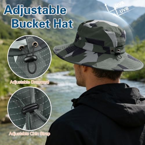 Sun Hat for Men Women UV Protection Wide Brim Fishing Hats Breathable UPF 50+ Boonie Bucket Hats Beach Safari Hiking Garden - color: 1 Pack Cp Deepgrey