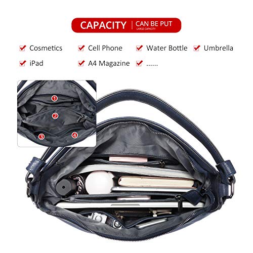 Realer Hobo Crossbody Bags for Women Designer Faux Leather Hobo Handbags Retro Large Size Shoulder Bag Bucket Purse - color: Navy, size: Large-15.2 inch