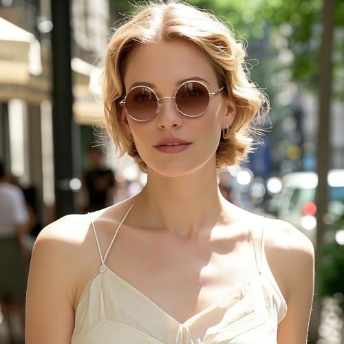 Joopin Retro Small Round Sunglasses Hippie Circle Sun Glasses Polarized UV400 Protection Metal Shades for Men Women - color: A11-golden Frame Gradual Brown