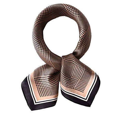 ANDANTINO 100% Mulberry Silk Square Scarf for Hair-25.6" X25.6'' Women Men Natural Silk Neckerchief Digital Printed Headscarf - color: Coffee-check