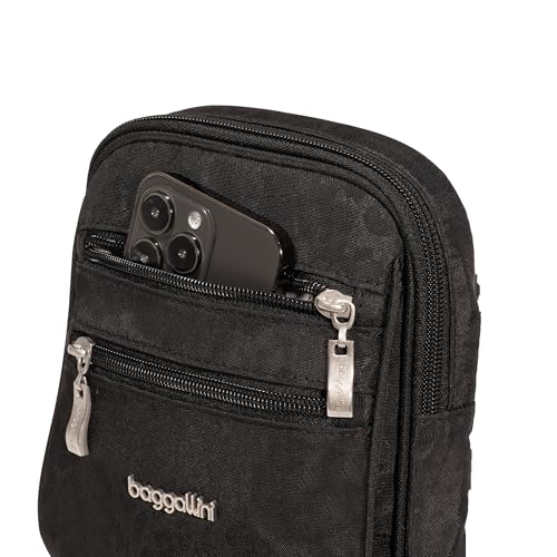 Baggallini Journey Crossbody Bags for Women 9x6 Small Lightweight Travel Handbag W/RFID - color: Black Cheetah