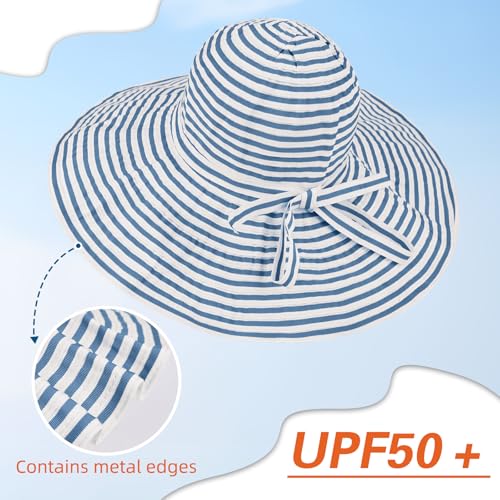 Sun Hat for Men Women UV Protection Wide Brim Fishing Hats Breathable UPF 50+ Boonie Bucket Hats Beach Safari Hiking Garden - color: White/Blue