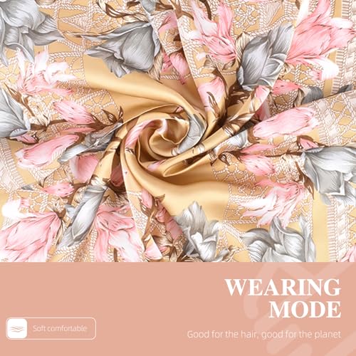 27.5 Inches Silk Head Scarf for Women Satin Hair Scarf Silk Wrap Neck Square Scarves Feeling Scarf Boho Headwear - color: Brown-azalea
