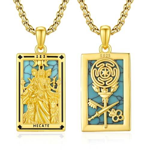 Hecate Tarot Card Necklace Triple Moon Hekate Goddess of Witches Pendant for Women Men 925 Sterling Silver 18k Gold Plated Hecate Ancient Greek Mythology Witchcraft Magic Amulet Jewelry Gift - style: Hecate Tarot Card Necklace-A