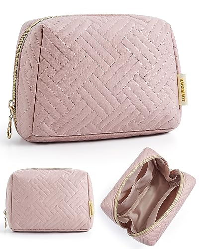 BAGSMART Small Makeup Bag, Travel Cosmetic Bag Make Up Pouch Small Travel Essentials for Women Dorm Room Essentials Pouch,Water-resistant Toiletry Bag,Makeup Organizer Bag, Pink - color: 01-Pink