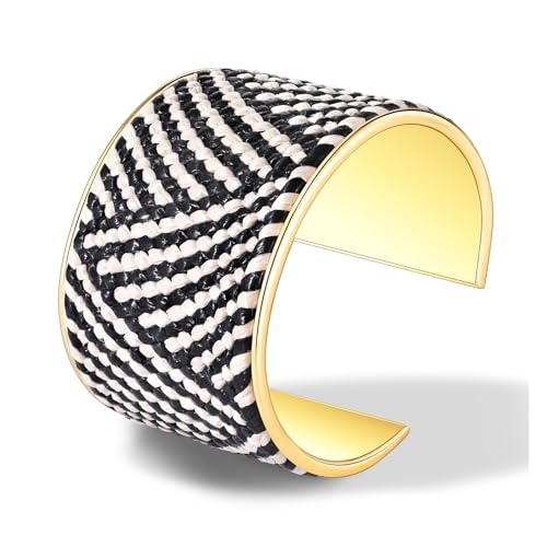 FAERLIIRY Cuff Bracelet for Women Acrylic Resin Bracelets Statement Bangle Bracelet Adjustable Bracelet Wide Chunky Bracelets for Women - color: Black White