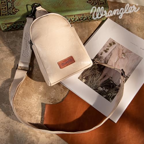 Wrangler Small Sling Bag for Women, Leather Crossbody Bags Cross Body Purse Fanny Packs with Adjustable Strap for Gift - color: Classic-beige