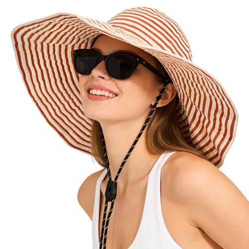 Sun Hat for Men Women UV Protection Wide Brim Fishing Hats Breathable UPF 50+ Boonie Bucket Hats Beach Safari Hiking Garden - color: Beige/Orange