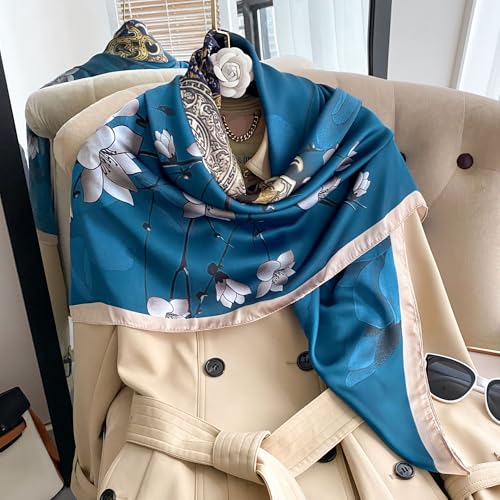 XL 43 Inch Extra Large Square Scarf Fashion Scarves Silk Feeling Hair Scarf Wrapping Scarfs Night Sleeping Headscarf - color: Ba1036