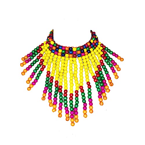 COLORFUL BLING Boho African Wooden Beaded Bib Statement Choker Necklace Long Multi Strand Chunky Layered Collar Tassel Necklace for Women Handmade Jewelry - color: colorful set