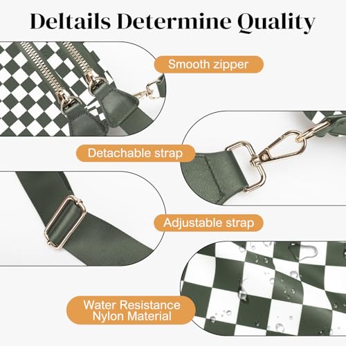 Spacious Nylon Checkered Crossbody Bum Bag for Women, Fashion Checkerboard Fanny Pack Purse with Anti-theft Pocket, Adjustable Wider Strap Wasit Bag (White-Green) - color: White-Green