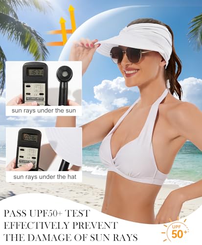 Zando Sun Visor Hats for Women - Beach Wide Brim Fashion Hat UV Protection Quick Dry Packable Summer Cap for Casual Sports - color: A White