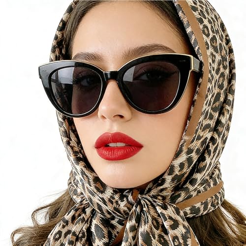 Women's Silky Satin Large Head Scarf Leopard/Paisley Neck Scarves Square Hair Wrapping Sleeping Bandana 35in - color: Coffee-leopard-s
