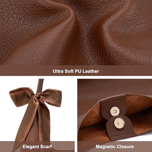 Montana West Slouchy Hobo Bag for Women Shoulder Purses and Handbags with Scarf - color: Dark Brown