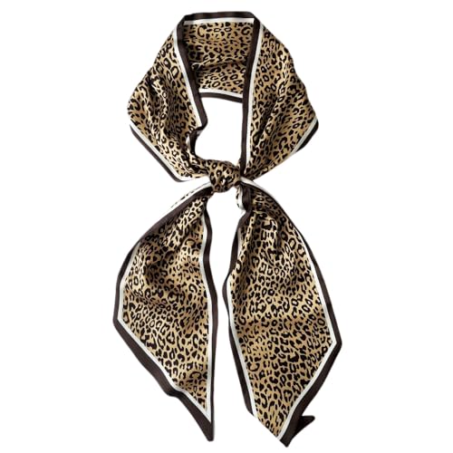 Silk Head Scarf for Hair Fashion Headwrap for Women Lightweight Neck Tie - color: X010-brown Leopard