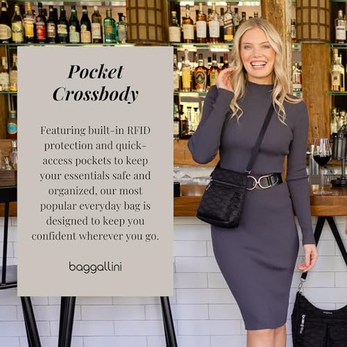 Baggallini Pocket Crossbody Bags for Women 8x8 Small Lightweight Durable Water-resistant Travel Purse W/Rfid - color: Black Cheetah