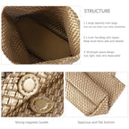 Handmade Woven Bag Satchel Handbag For Women Vegan Leather Tote Bag With Purses Travel Shoulder Bag Underarm Bag - color: Gold
