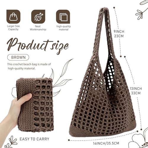 EIMMBD Crochet Bags for Women Beach Totes Bags Aesthetic Summer Tote Shoulder Hippie Bag Knit Bag - color: Standard Dark Brown