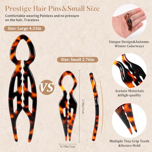 8Pack Prestige Hair Pins for Women, 2.75” Small French Hair Pin for Updos Chignons & Buns, Curved Shape for Better Head Fit Hair Accessories, Serrated Anti-Slip Design, Styling for All Hair Types - color: Tortoise Shell-B