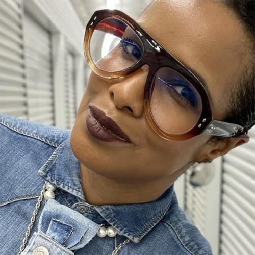 ENTHYI Pilot Sunglasses Popular Fashion Women Vintage Rivets Decoration Gradient Shades Ladies Hipster Round Sun Glasses - color: Brown