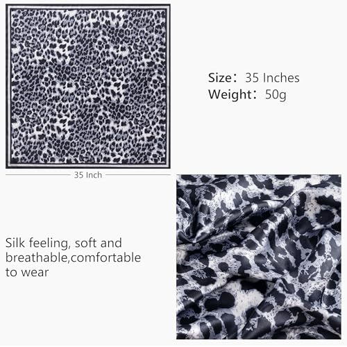 HBselect 4PCS Head Scarf for Women 35” Head Scarves Silk Like Satin Neck Scarfs Square Bandana Hair Wraps Scarf for Sleeping - color: Leopard Print